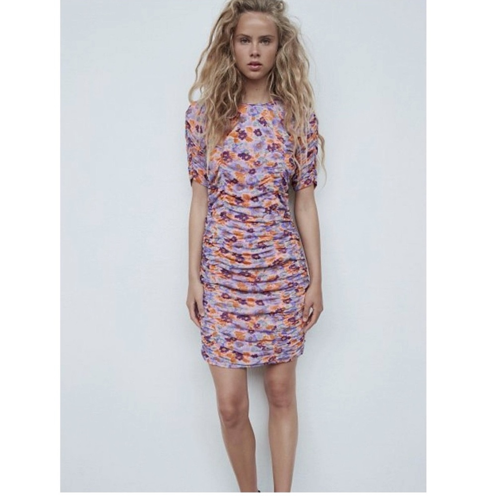 NWOT Zara purple print draped dress